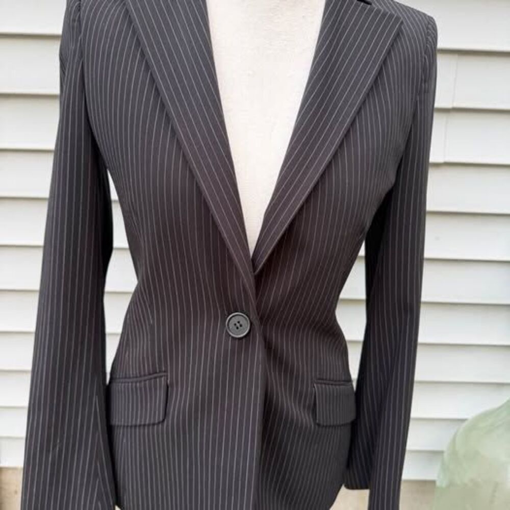 Max Studio Vintage Blazer Size 8 Charcoal with Pink & Mint Green Pinstripes